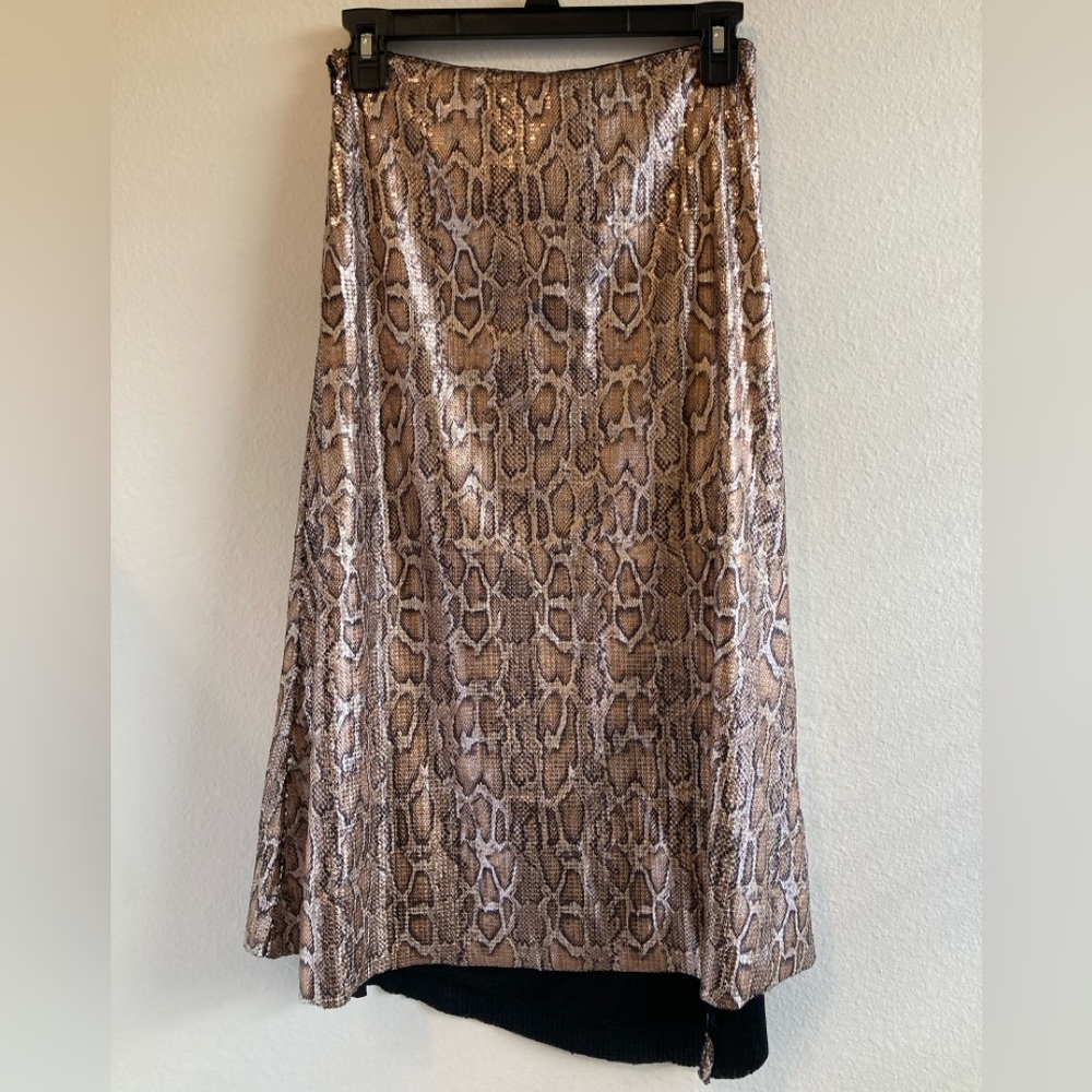 Ellison Copper Snake Print Sequin Asymmetrical Skirt Size S NWT - Picture 10 of 10